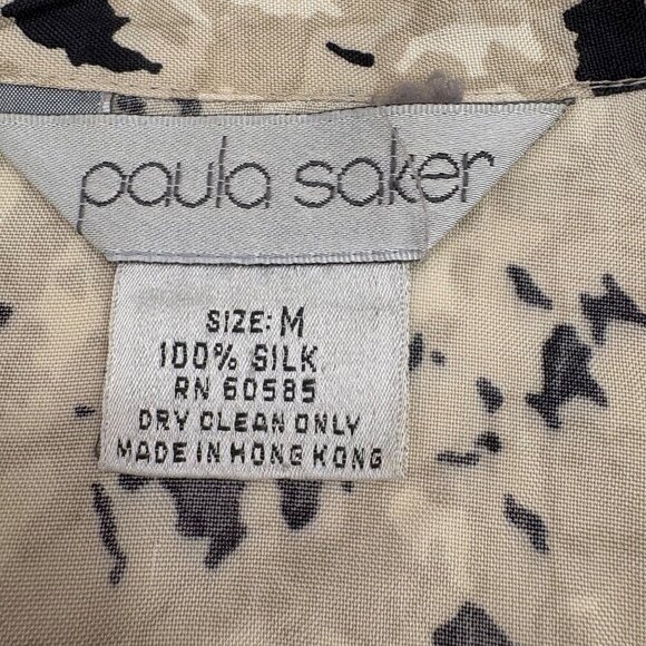Paula Saker 100% Silk Camouflage Short Sleeve Button-Up Shirt Size M - Picture 2 of 5